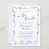 Invitation Mariage fantaisiste dessiné à la main sur la plage (Devant)