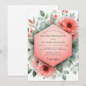 Invitation Mariage Fantaisiste Fleur de Corail (Devant / Derrière)