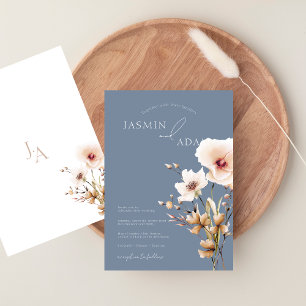 Invitation Mariage Fantaisiste Fleurs Sauvages Rose Bleu Pous