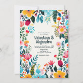 Invitation Mariage Fantaisiste Floral Fiesta Photo et Code QR (Devant)