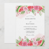 Invitation Mariage fantaisiste pastèque rose (Devant / Derrière)