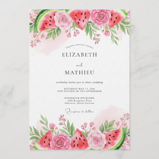 Invitation Mariage fantaisiste pastèque rose (Devant)