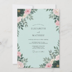 Invitation Mariage Fantaisiste Pivoine Mer Émouvante