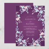 Invitation Mariage fantaisiste profond prune doux (Devant / Derrière)