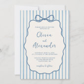 Invitation Mariage Fantaisiste Rayure Nœud Bleu Poussiéreux I (Devant)