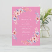 Invitation Mariage Fantaisiste Rose Clair Fleurissant (Debout devant)