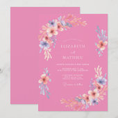 Invitation Mariage Fantaisiste Rose Clair Fleurissant (Devant / Derrière)