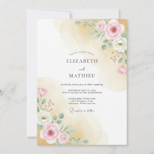 Invitation Mariage Fantaisiste Rose Pâle Floral