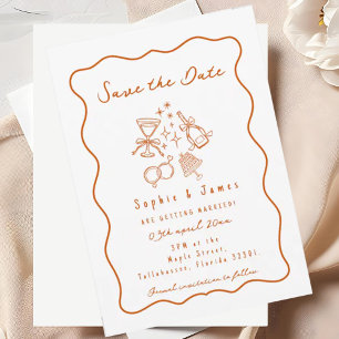 Invitation mariage fantaisiste tendance orange Doodle