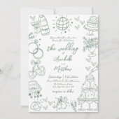 Invitation Mariage fantaisiste vert dessiné à la main (Devant)