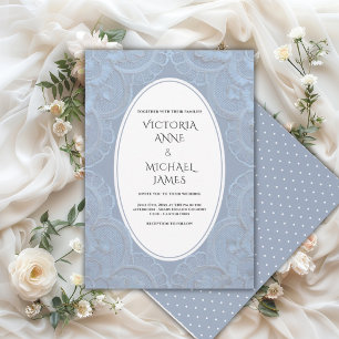 Invitation Mariage Fantaisiste Vintage Broderie Bleue