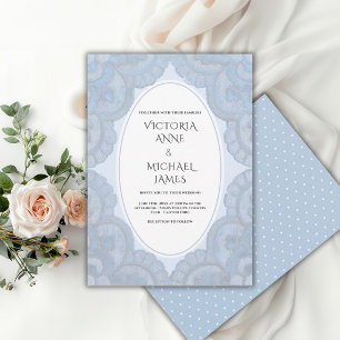 Invitation Mariage Fantaisiste Vintage Broderie Bleue
