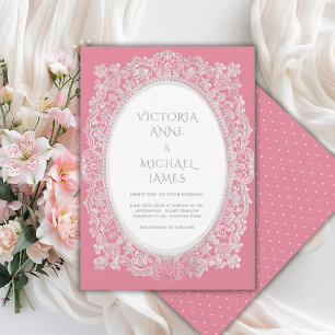 Invitation Mariage Fantaisiste Vintage Broderie Rose 