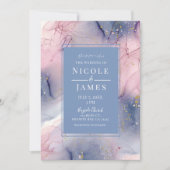 Invitation Mariage Fantastique à l'encre rose bleu pâle doré (Devant)