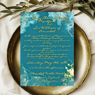 Invitation Mariage Fantastique Marbre Sarcelle Or Romantique