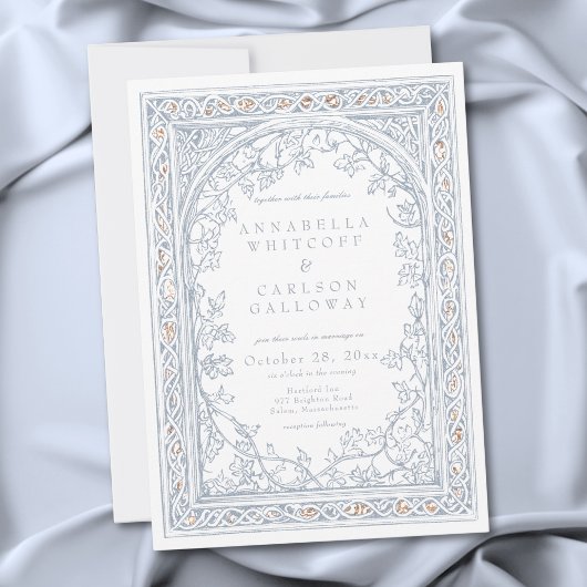 Invitation Mariage Fantastique Médiéval Gravure Bleu & Or