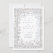 Invitation Mariage Fantastique Médiéval Gravure Bleu & Or (Devant)