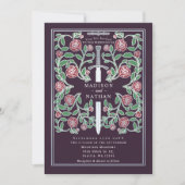 Invitation Mariage Fantasy Médiéval Épée d'Argent Aubergine (Devant)