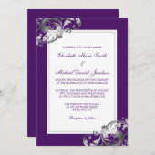 Invitation Mariage Faux Argent et Violet Flourd (Devant / Derrière)