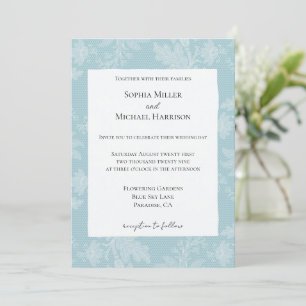 Invitation Mariage Faux Dentelle Florale Blanc Bleu Ciel Joli