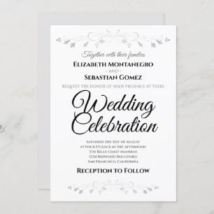 Invitation Mariage Faux Faux Foil Floral Argent