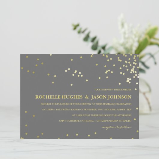 Invitation Mariage Faux Gold Foil Confetti (Debout devant)