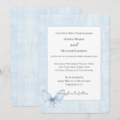 Invitation Mariage Faux Lin Papillon Bleu Bébé (Devant / Derrière)