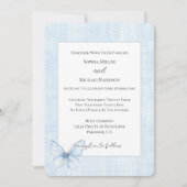 Invitation Mariage Faux Lin Papillon Bleu Bébé (Devant)