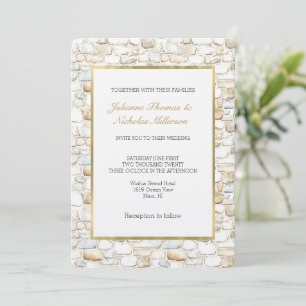Invitation Mariage Faux Pierres Blanches Crème Grises
