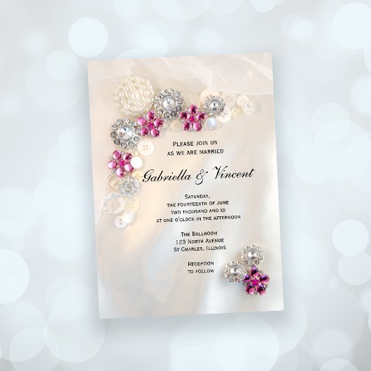 Invitation Mariage Faux Pink Diamond et White Peartons