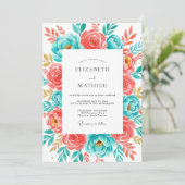 Invitation Mariage Félicité Botanique Turquoise Corail (Debout devant)