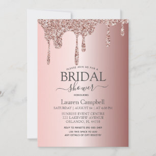 Invitation Mariage Féminin Rose Gold Paillettes Gouttes