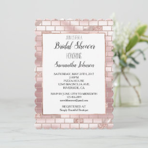 Invitation Mariage Féminin Rose Pailleté Briques Fête de Mari