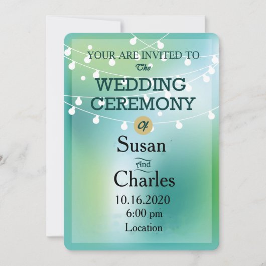 Invitation Mariage Festif Green Blue Llow String Light (Devant)