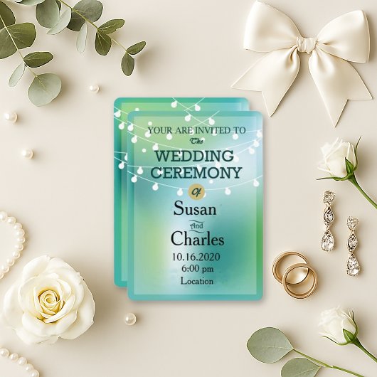 Invitation Mariage Festif Green Blue Llow String Light