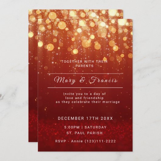 Invitation Mariage Festif moderne Sparkling Red Lights (Devant / Derrière)