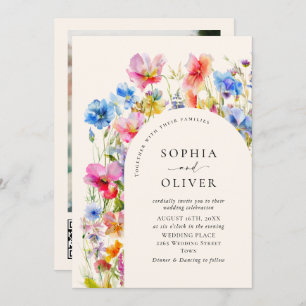 Invitation Mariage Festive Bright Watercolor Fleurs sauvages