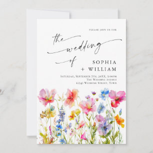Invitation Mariage Festive Bright Watercolor Fleurs sauvages