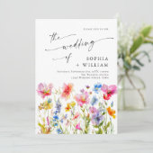 Invitation Mariage Festive Bright Watercolor Fleurs sauvages (Debout devant)