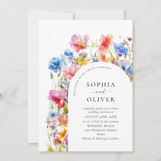 Invitation Mariage Festive Bright Watercolor Fleurs sauvages (Devant)