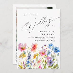 Invitation Mariage Festive Bright Watercolor Fleurs sauvages