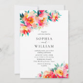 Invitation Mariage Festive rose vif Fleurs orange (Devant)