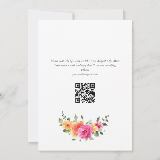 Invitation Mariage Festive rose vif Fleurs orange (Dos)