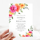 Invitation Mariage Festive rose vif Fleurs orange