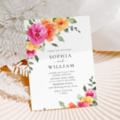 Invitation Mariage Festive rose vif Fleurs orange