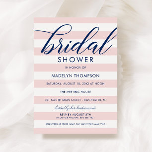 Invitation Mariage Fête de douche de mariée rayée rose et mar