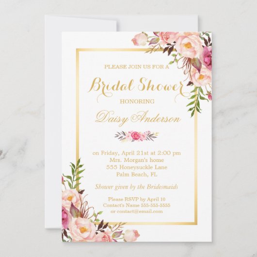 Invitation Mariage Fête des mariées Chic Floral Golden Frame (Devant)