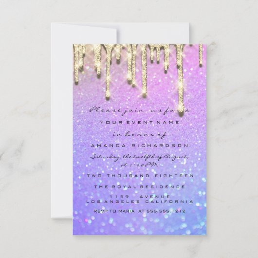 Invitation Mariage Fête Douze Ans Rose Paillettes Holographiq (Devant)