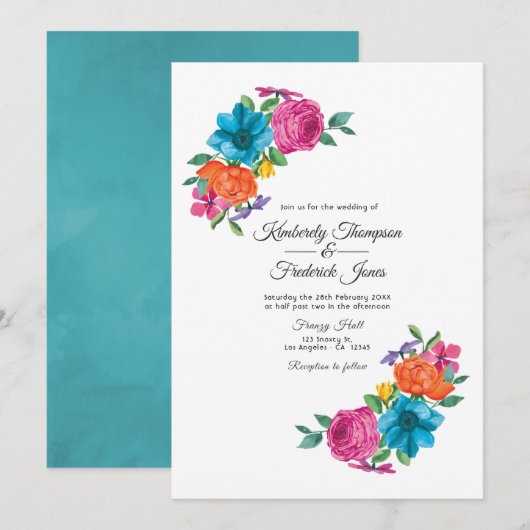 Invitation Mariage Fête Florale à l'Aquarelle (Devant / Derrière)