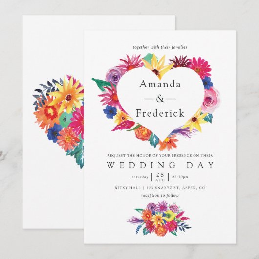 Invitation Mariage Fête Florale Aquarelle (Devant / Derrière)